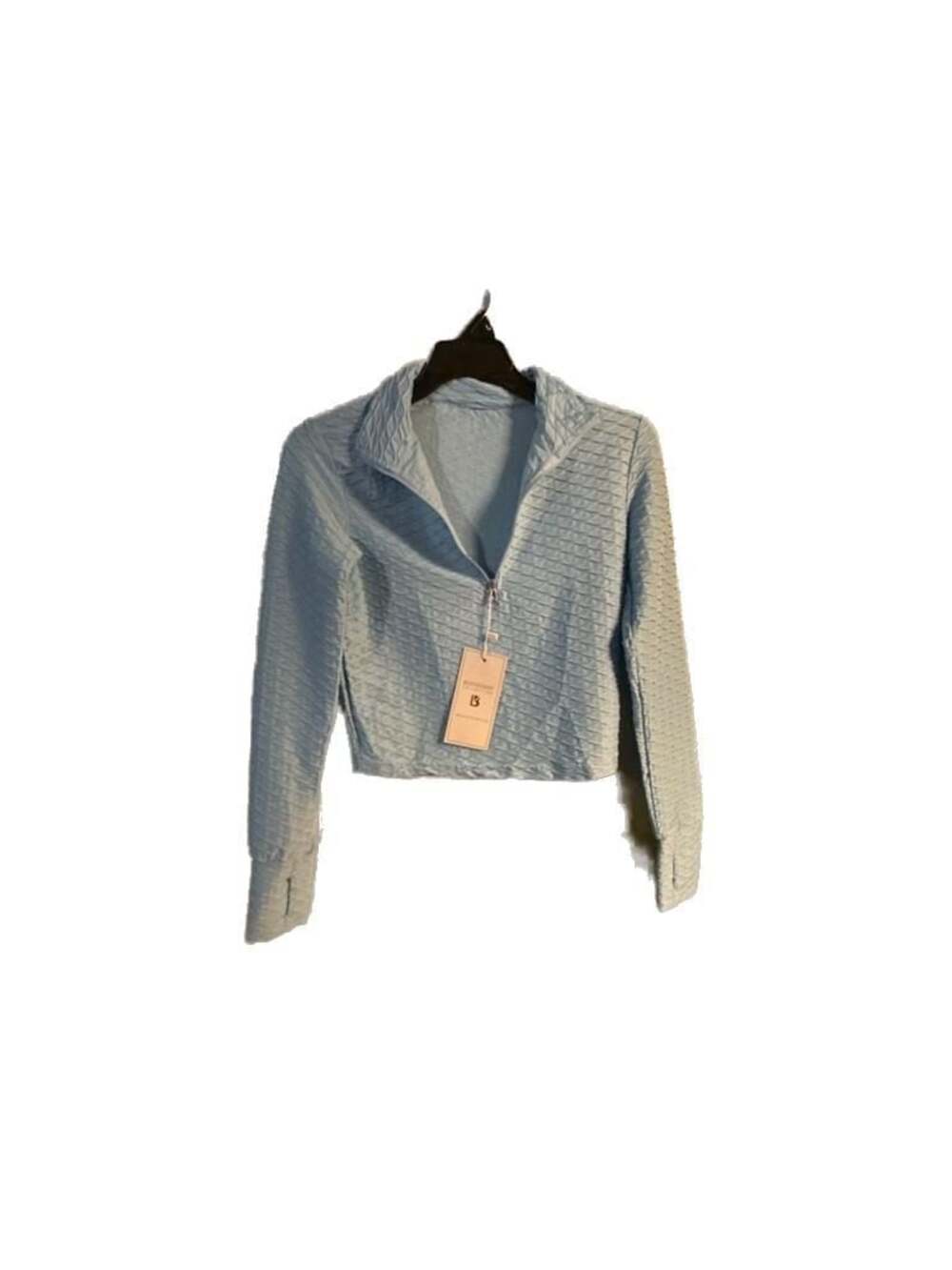 Buffbunny Collection Light Blue Textured Half-Zip Cropped Pullover
